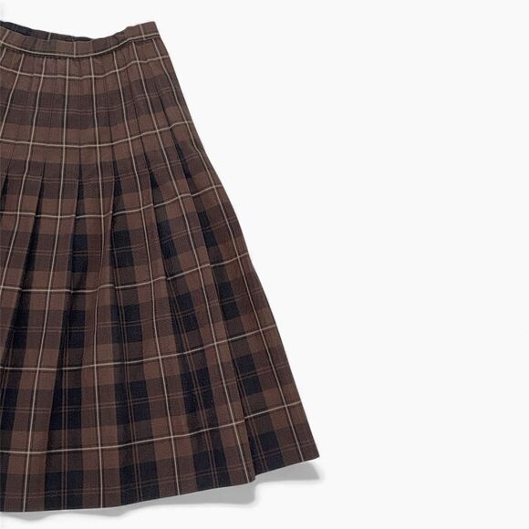 Century Of Boston Brown Plaid Pleated Skirt Dark Academia School 70s - Picture 5 of 10